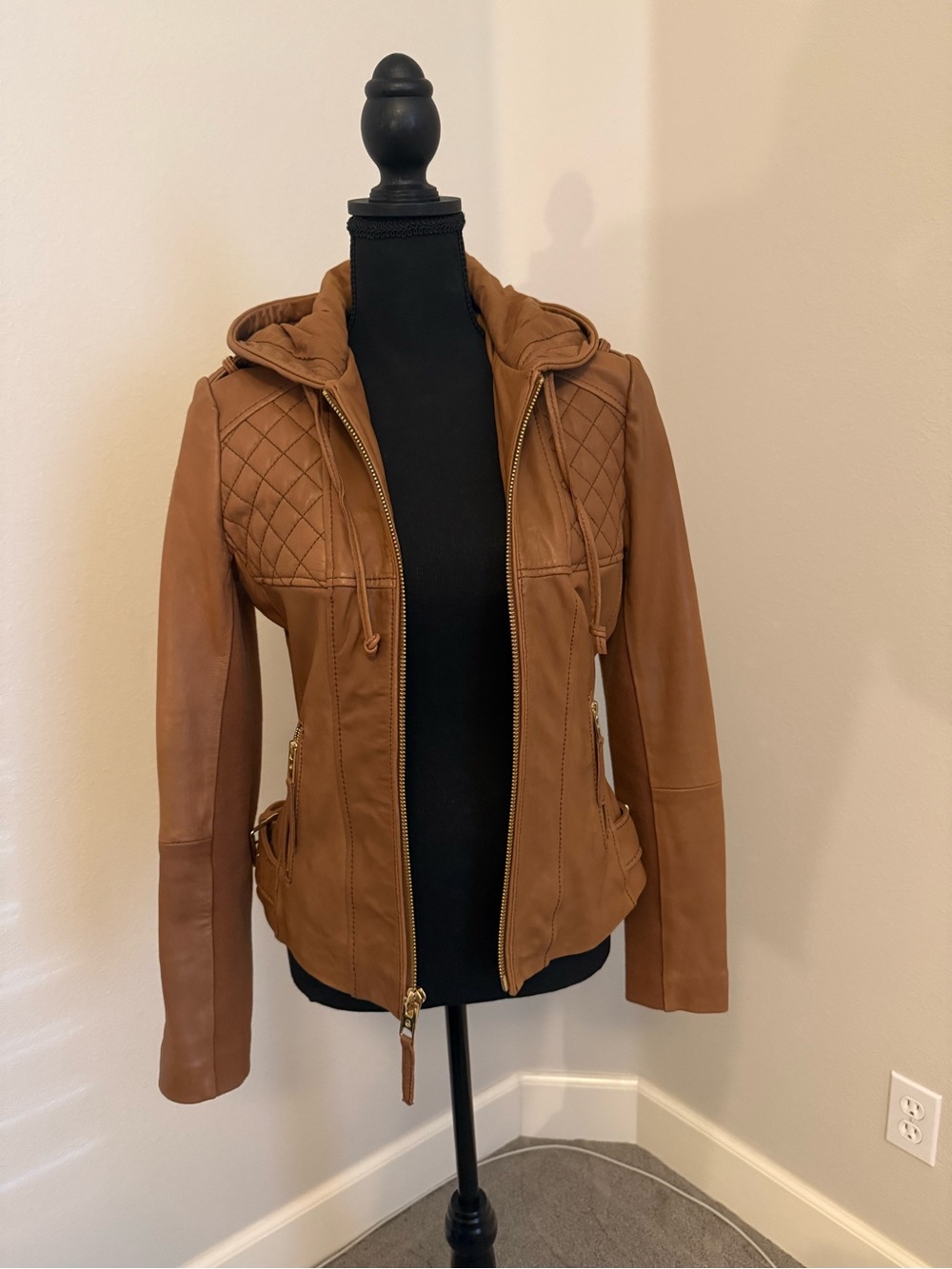 Michael Kors Quilted Leather Jacket / Cognac / Women’s Small with Gold hardware